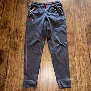 🔥🔥SOLD🔥🔥Boys Under Armour Jogger Sweatpants Sz Large Gray Red Piping Pockets